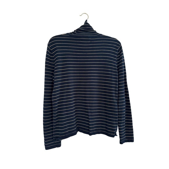 Lauren Ralph Turtle Neck Sweater Navy with Gold Striping Size L - Picture 4 of 4